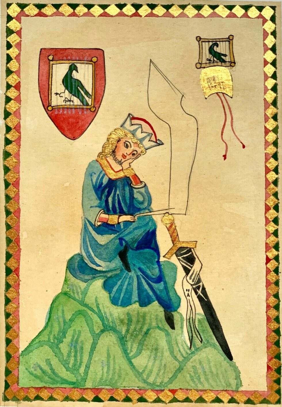 High-quality-hand-painted-miniature-painting-illuminated-manuscript-leaf-Manesse-274700187030