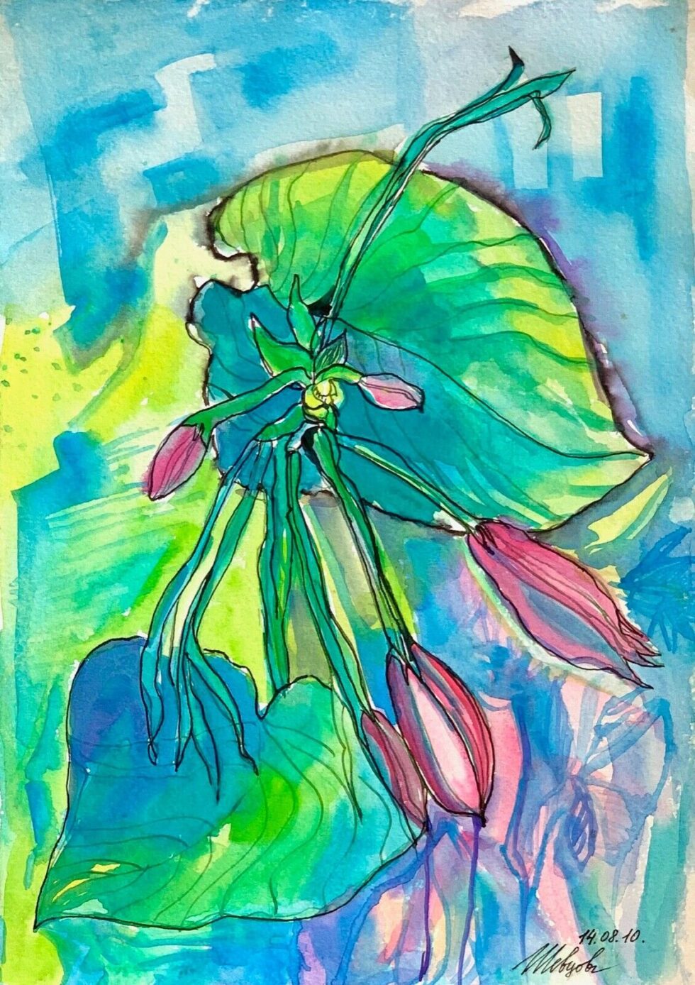 ORIGINAL-Watercolor-painting-on-paper-SIGNED-by-artist-flowers-illuminated-art-274727551030
