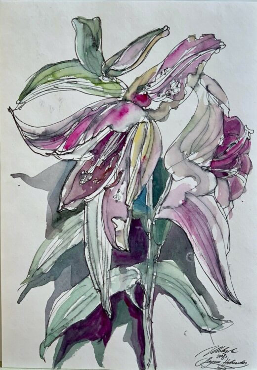 ORIGINAL-Watercolor-painting-on-paper-artwork-SIGNED-flower-art-lilies-274555951520-2