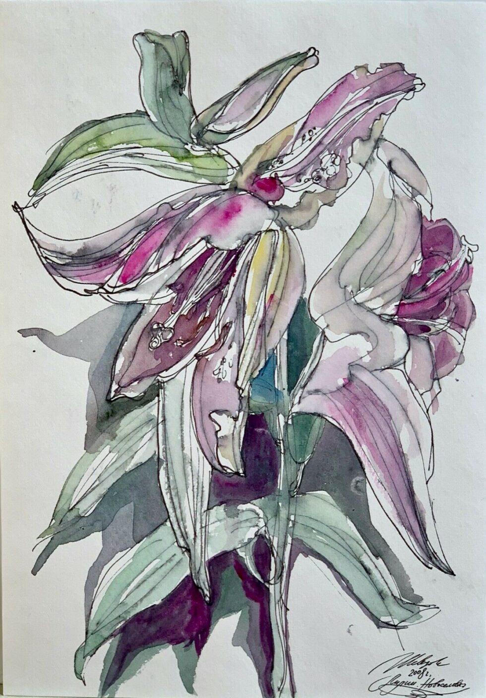 ORIGINAL-Watercolor-painting-on-paper-artwork-SIGNED-flower-art-lilies-274555951520