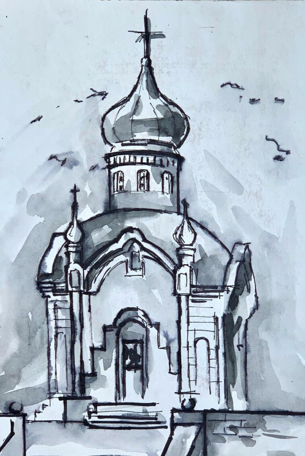 ORIGINAL-watercolor-painting-artwork-from-artist-signed-Church-in-Ukraine-274772900360