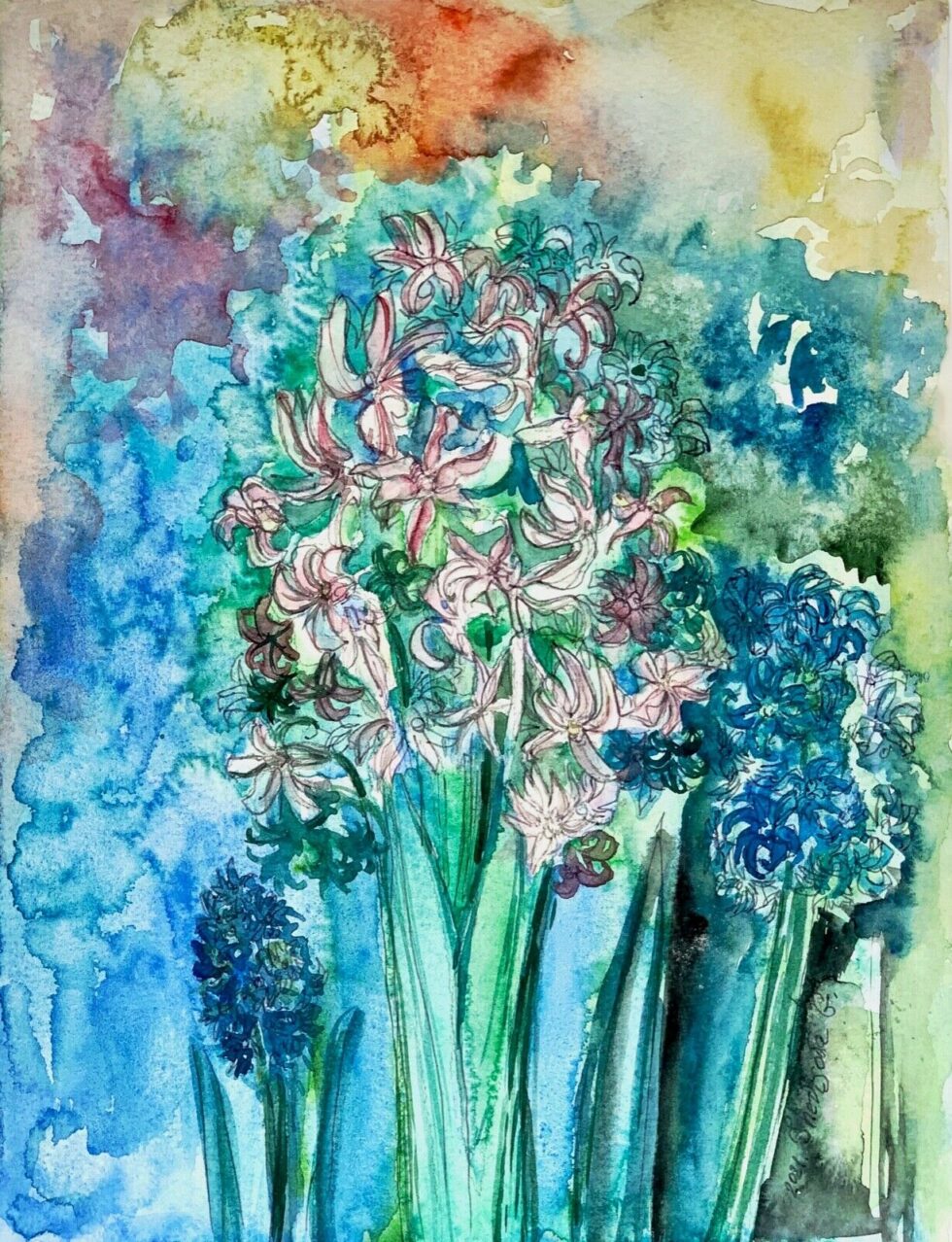 ORIGINAL-watercolor-painting-artwork-from-artist-signed-hyacinths-floral-art-274862721480