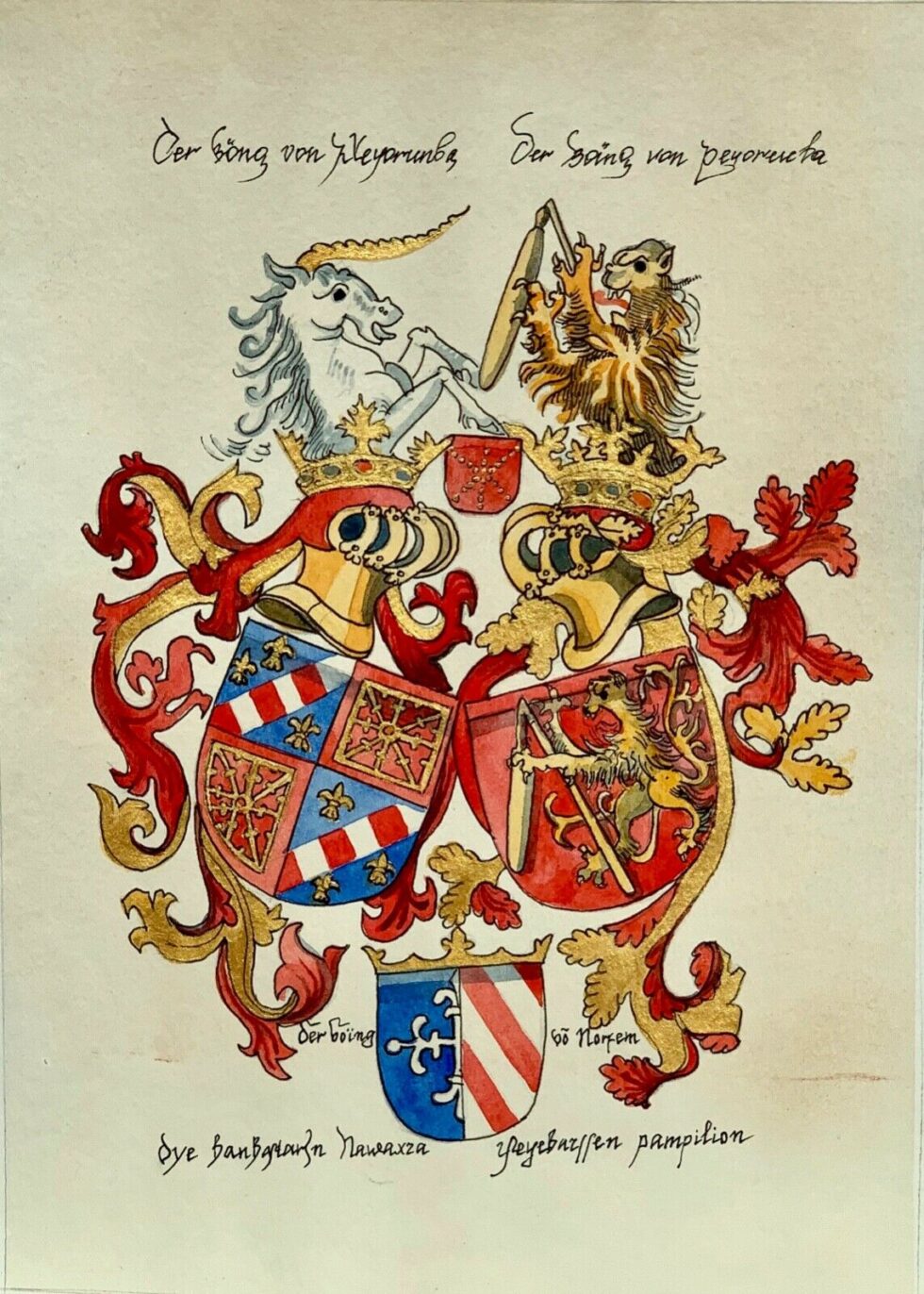 Hand-painted-old-look-miniature-leaf-armorial-illuminated-manuscript-274691132331