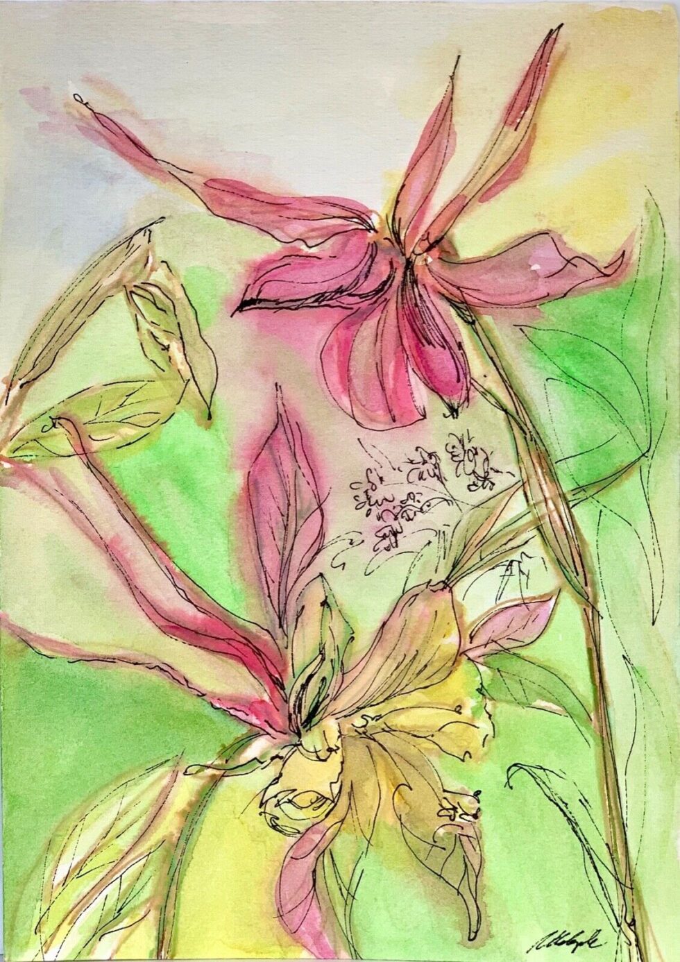 ORIGINAL-Watercolor-painting-on-paper-SIGNED-by-artist-flowers-contemporary-art-274710008221