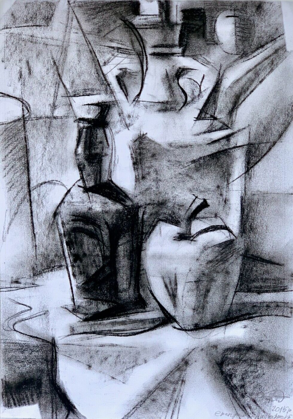 ORIGINAL-charcoal-pencil-graphic-drawing-on-paper-modern-black-and-white-art-274962435001