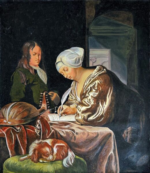 Original oil painting on canvas Woman Writing a Letter
