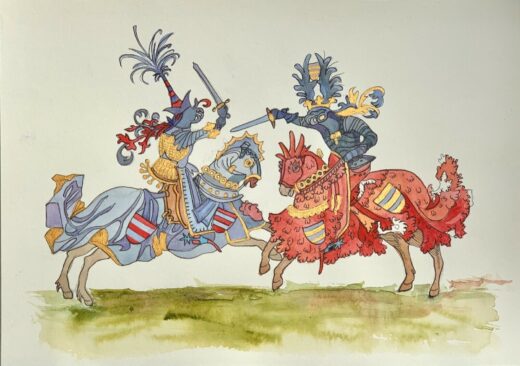 Original-watercolor-miniature-paining-leaf-European-Knights-274764111941-2