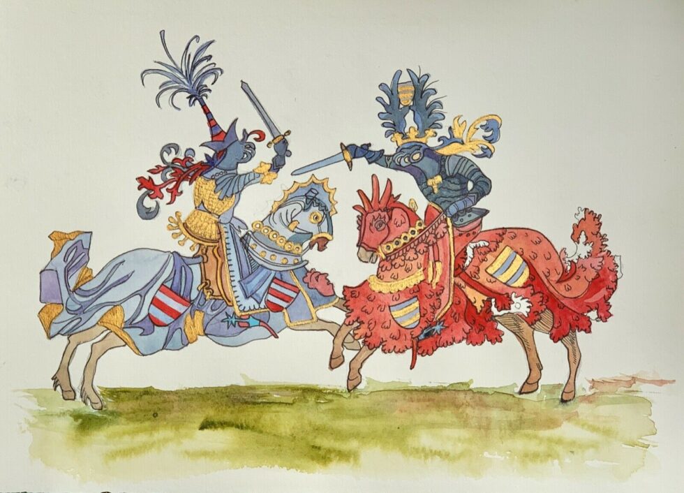 Original-watercolor-miniature-paining-leaf-European-Knights-274764111941