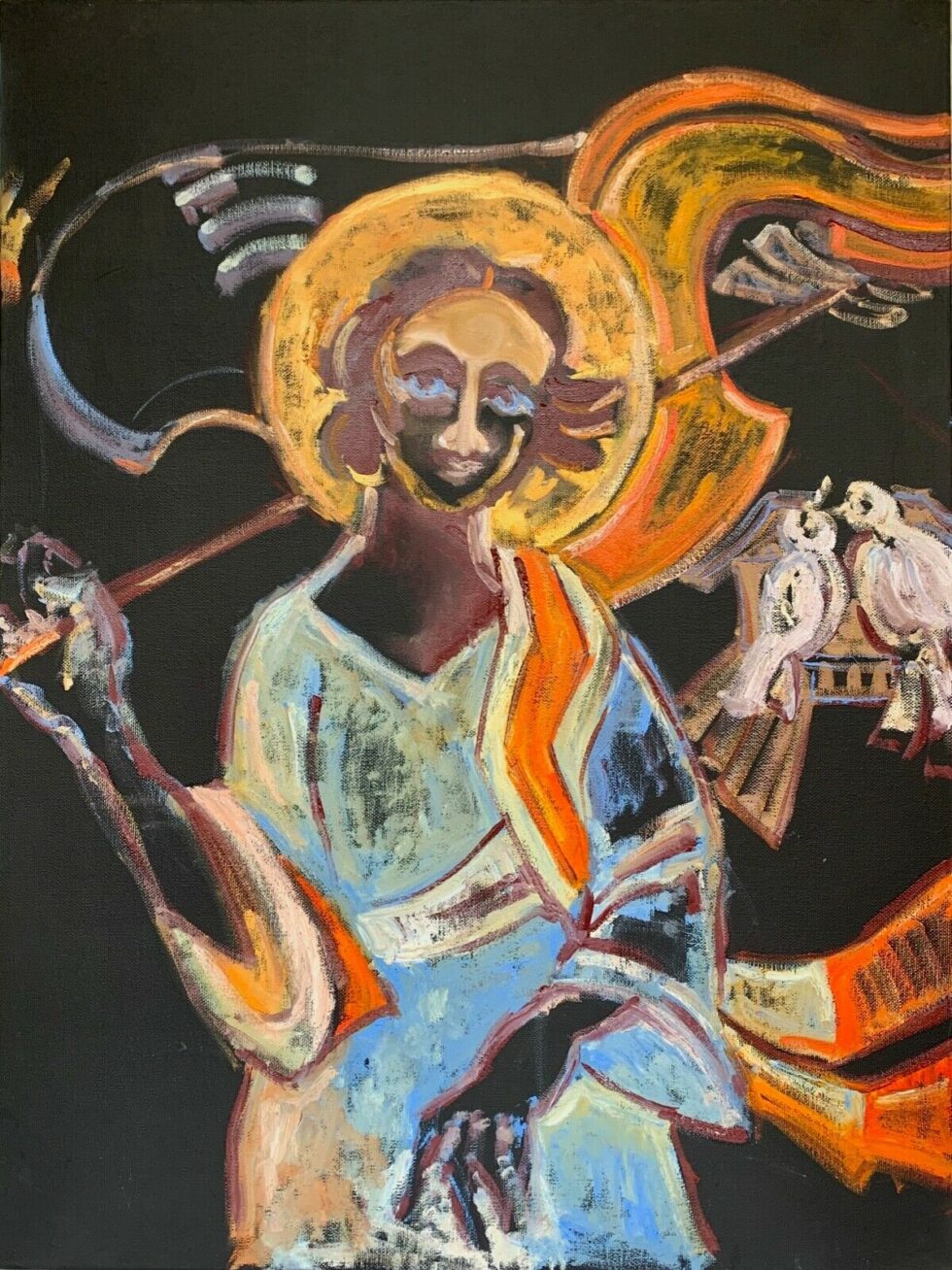 original-oil-painting-on-canvas-expressionism-modern-archangel-Michael-274952937551