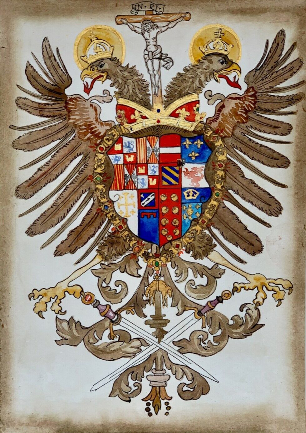 Hand-painted-old-look-miniature-leaf-Coats-of-arms-of-Europe-and-Golden-Fleece-274772858622