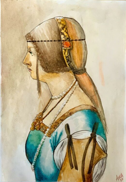 ORIGINAL-Watercolor-painting-on-paper-portrait-SIGNED-vintage-style-A3-274564380622-2