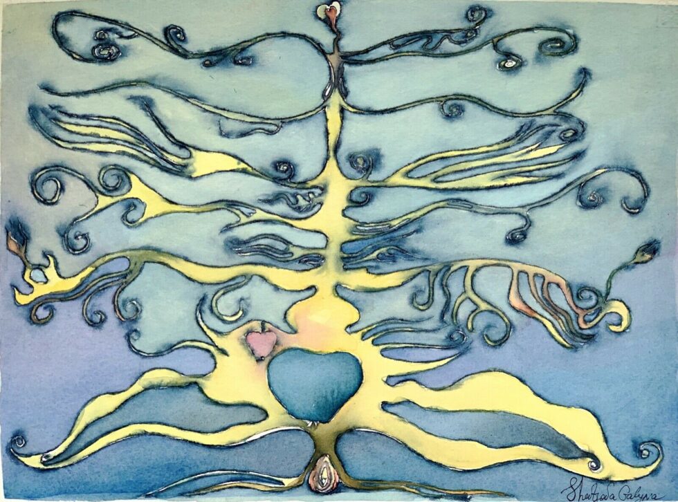 ORIGINAL-watercolor-painting-artwork-signed-abstract-art-blue-heart-274847909992