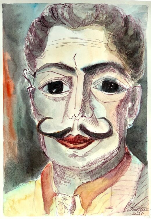 ORIGINAL-watercolor-painting-artwork-signed-man-with-moustache-modernism-274765748132-2