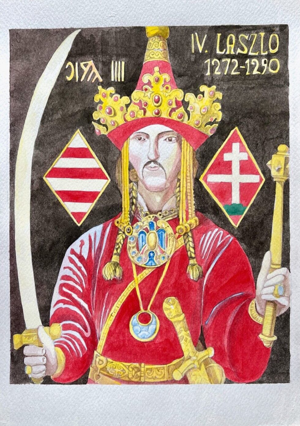 ORIGINAL-watercolor-painting-portrait-of-Hungarian-king-Laszlo-Ladislaus-IV-275919255942