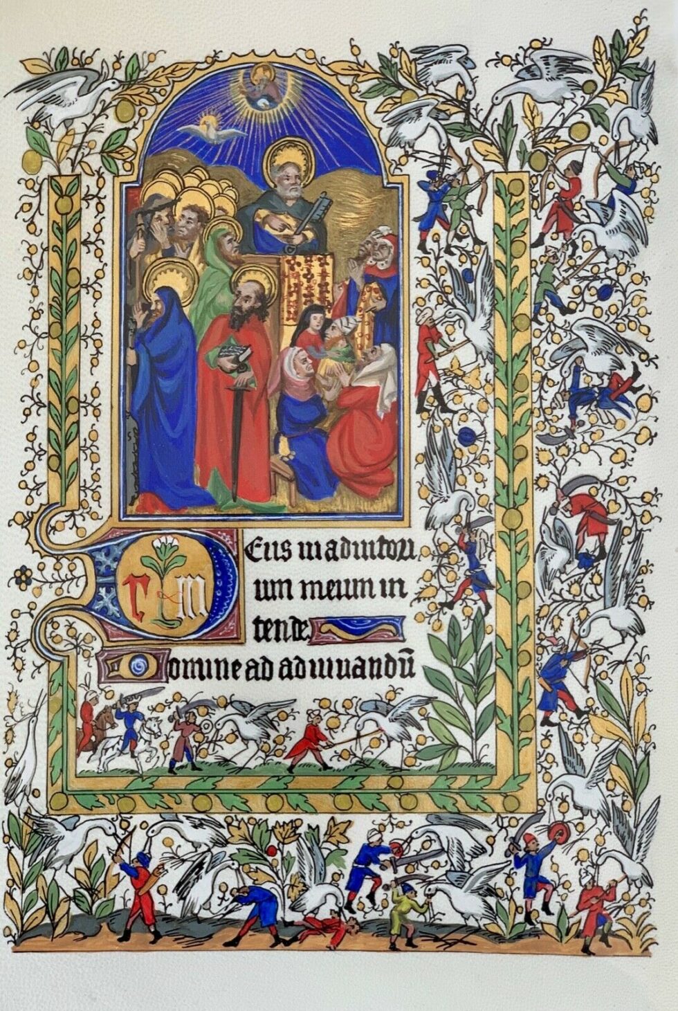 Real-parchment-illuminated-manuscript-leaf-the-Book-of-Hours-museum-grade-274953000862