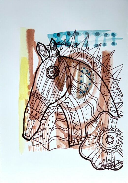 small-ORIGINAL-watercolor-abstract-painting-artwork-signed-Trojan-horse-274765811802-3