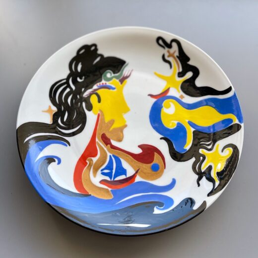 Hand-painted-porcelain-plate-original-modern-style-illustration-23-cm-wall-decor-275264289483-3