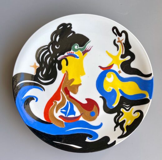 Hand-painted-porcelain-plate-original-modern-style-illustration-23-cm-wall-decor-275264289483-5