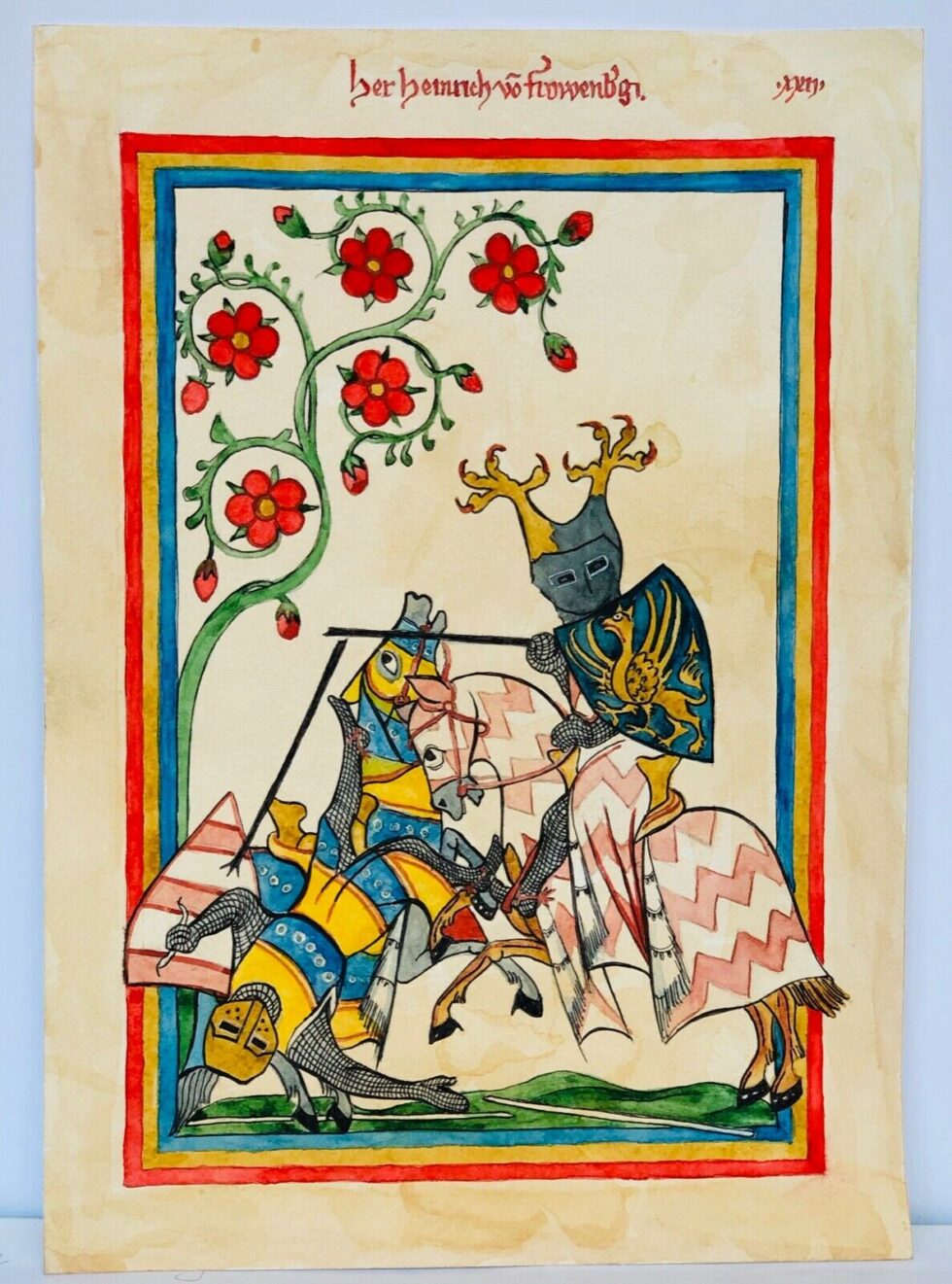 High-quality-hand-painted-miniature-painting-illuminated-manuscript-leaf-Manesse-274238951463