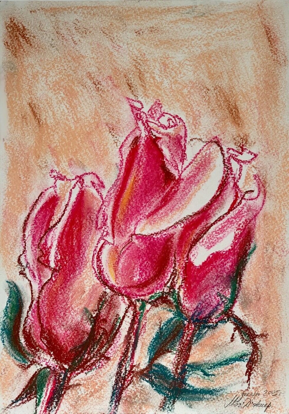 ORIGINAL-pastels-painting-on-paper-SIGNED-by-artist-still-life-roses-floral-art-274847930933