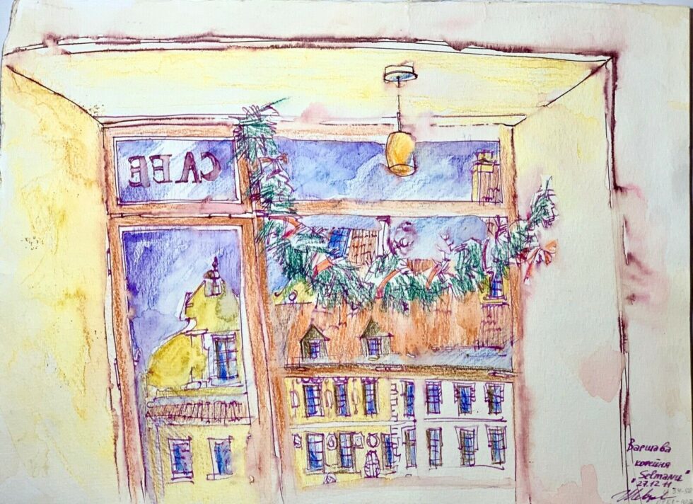 ORIGINAL-watercolor-painting-on-paper-artwork-signed-Warsaw-caffe-274528706013