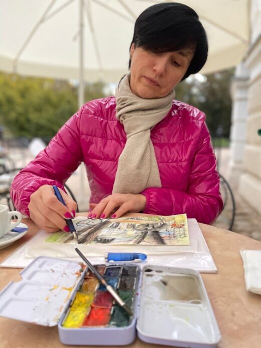 ORIGINAL-watercolor-painting-with-ink-impressionism-Lazienki-Royal-Garden-Warsaw-275344745723-3