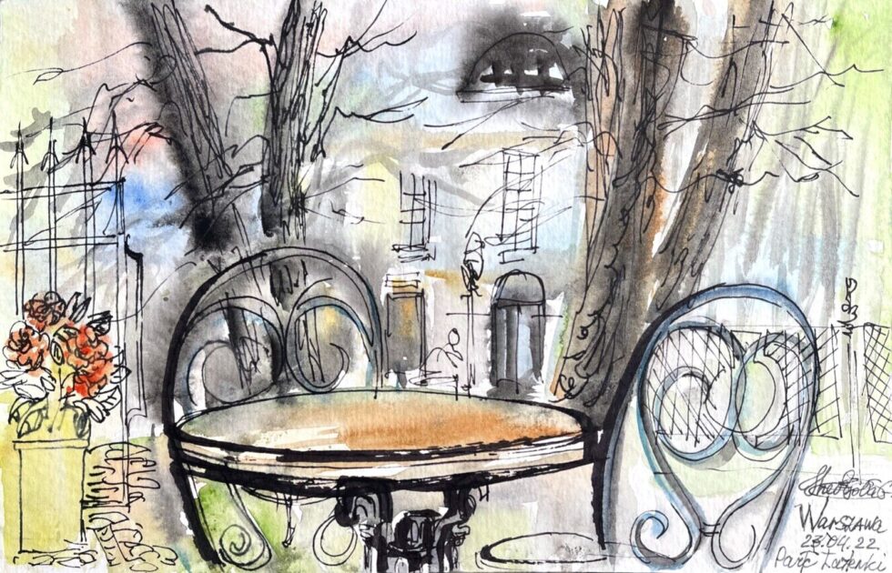 ORIGINAL-watercolor-painting-with-ink-impressionism-Lazienki-Royal-Garden-Warsaw-275344745723