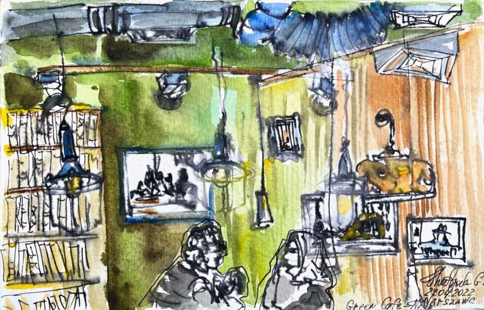 ORIGINAL-watercolor-painting-with-ink-impressionism-modernism-Warsaw-caffe-275344745713