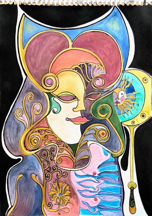ORIGINAL-watercolor-with-ink-painting-whimsical-art-Venetian-fantasy-275885022803-2
