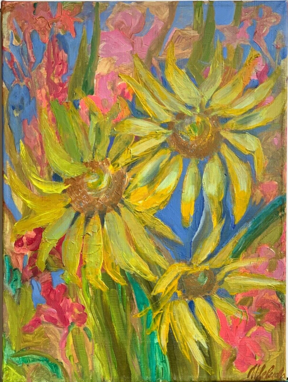 original-oil-on-canvas-painting-SIGNED-still-life-sunflowers-impressionism-274764103313