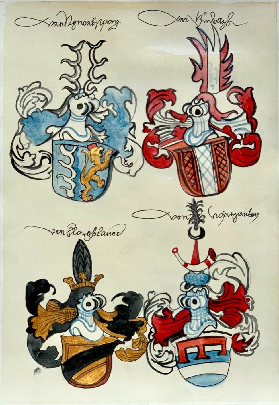 Hand-painted-old-look-miniature-leaf-coats-of-arms-German-knights-274698482004