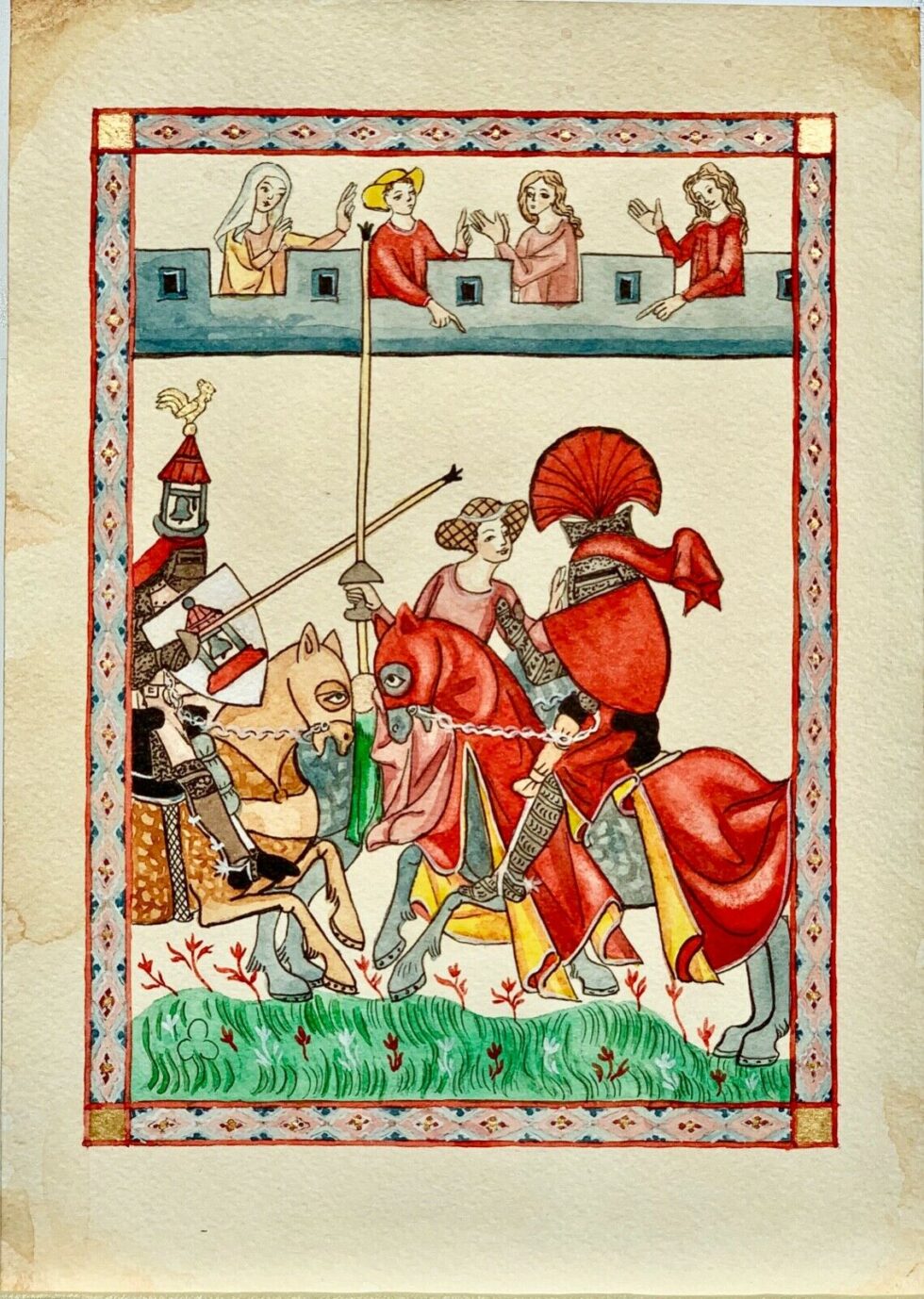 High-quality-hand-painted-miniature-painting-illuminated-manuscript-leaf-Manesse-274348377614
