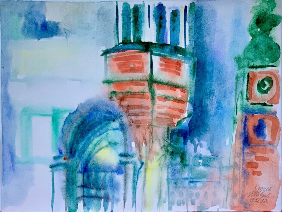 ORIGINAL-Watercolor-painting-on-paper-artwork-SIGNED-travel-art-Krakow-Poland-274538154404