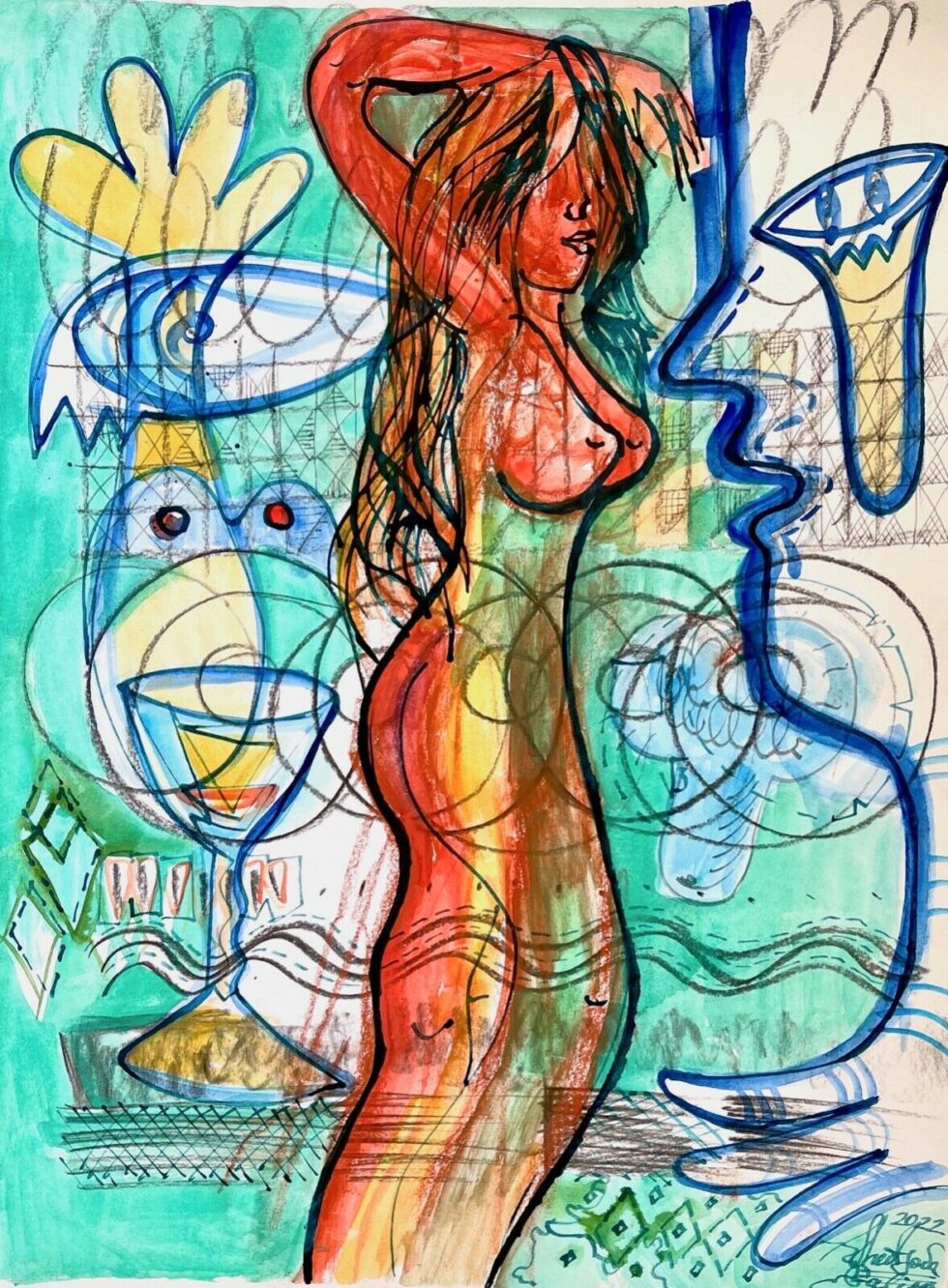 ORIGINAL-pastel-on-paper-drawing-mixed-media-modernism-resurface-275175793234