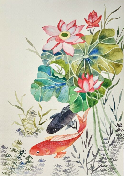 ORIGINAL-watercolor-painting-artwork-from-artist-koi-fish-signed-274799243864-2