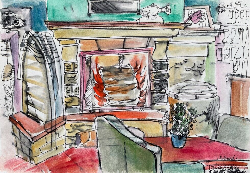 ORIGINAL-watercolor-painting-impressionism-style-Warsaw-caffe-interior-275344745714