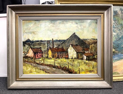 Vintage-oil-on-board-painting-Gilbert-Remy-landscape-with-mining-village-Belgium-275380929794-2