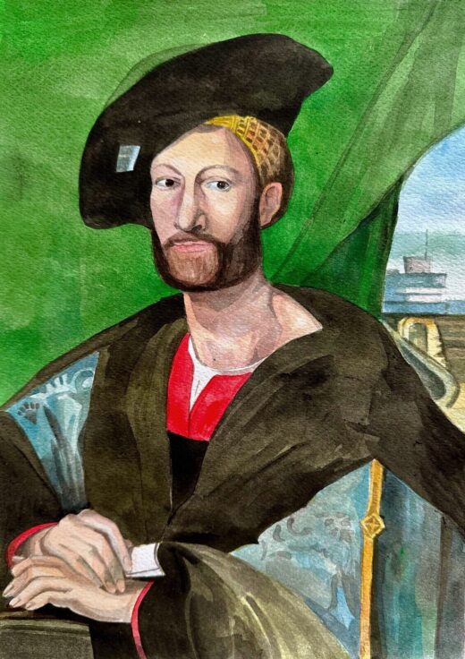 Hand-Painted Watercolor painting Portrait of Giuliano de' Medici