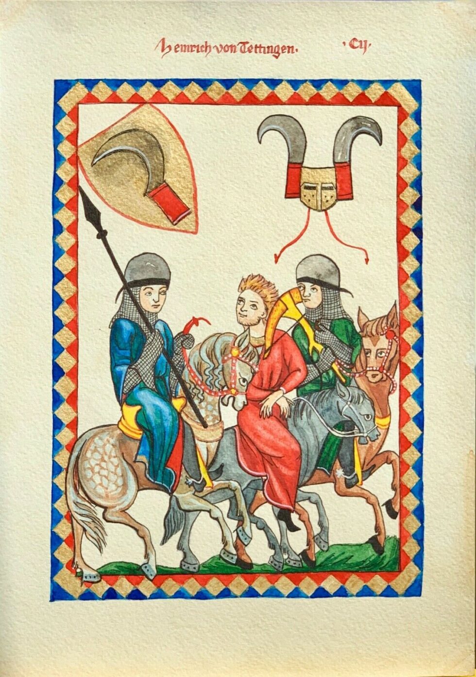 High-quality-hand-painted-miniature-painting-illuminated-manuscript-leaf-Manesse-274379047565