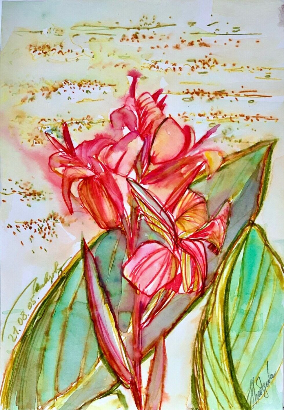 ORIGINAL-Watercolor-painting-on-paper-SIGNED-by-artist-flowers-contemporary-art-274710018275