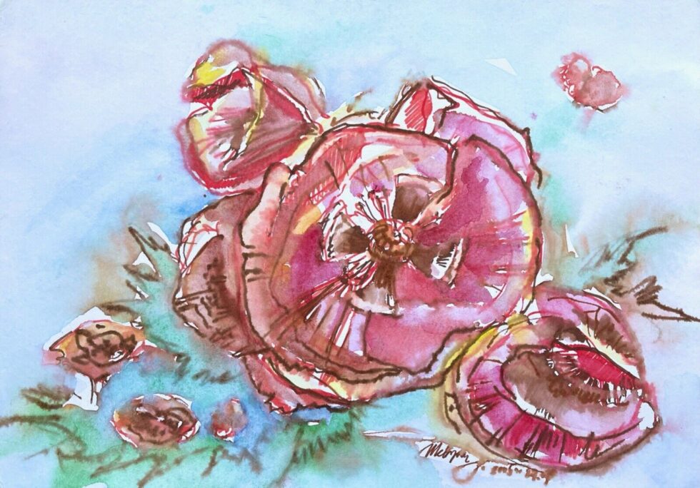 ORIGINAL-watercolor-painting-impressionism-Poppies-flowers-275381001335