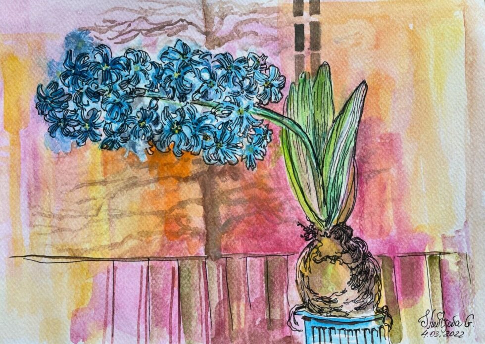 ORIGINAL-watercolor-painting-impressionism-style-still-life-hyacinth-Warsaw-275344745715