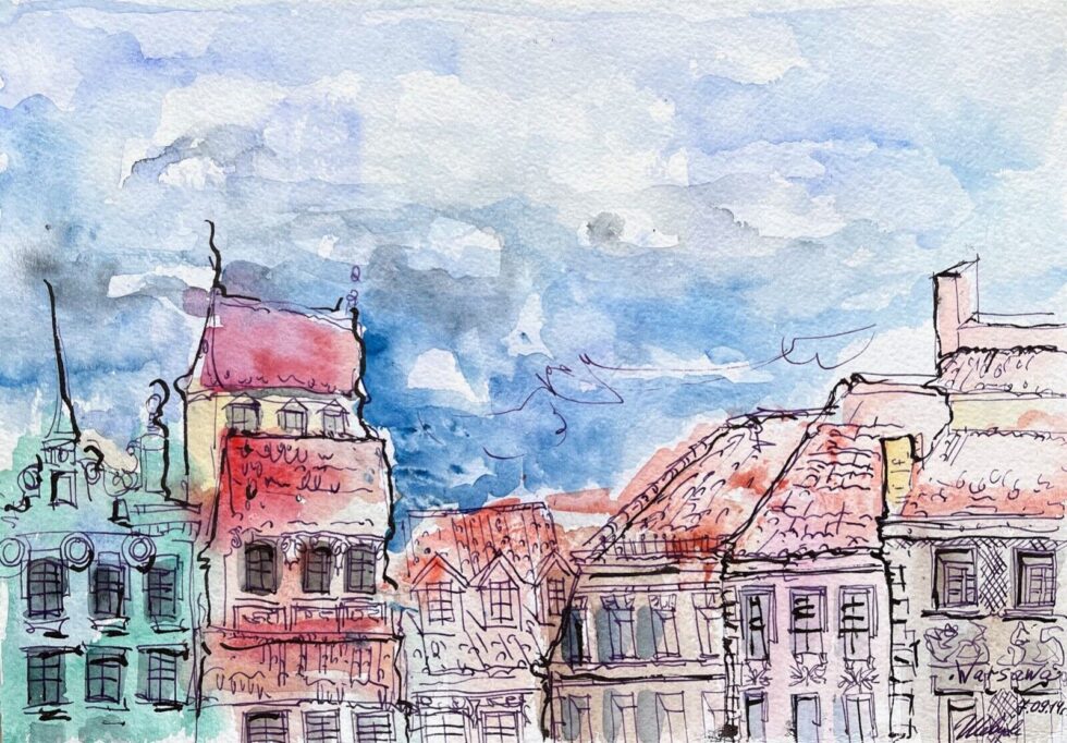 ORIGINAL-watercolor-painting-with-ink-impressionism-modernism-Warsaw-view-275345514575