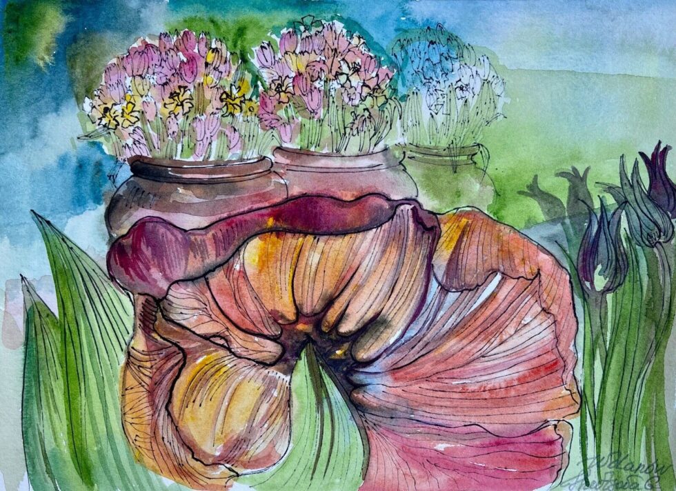 Original-watercolor-painting-modern-tulips-mixed-media-275849897305