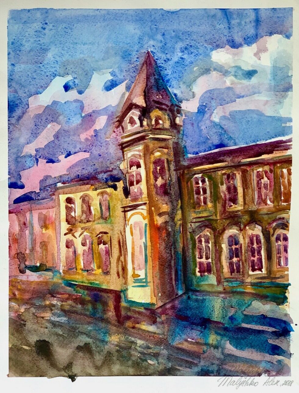 original-watercolor-painting-artwork-Ukrainian-impressionist-artist-old-town-275145221315