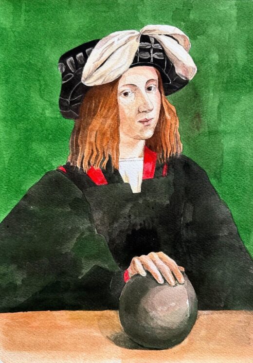 Hand-Painted Watercolor Portrait in the Style of Leonardo da Vinci