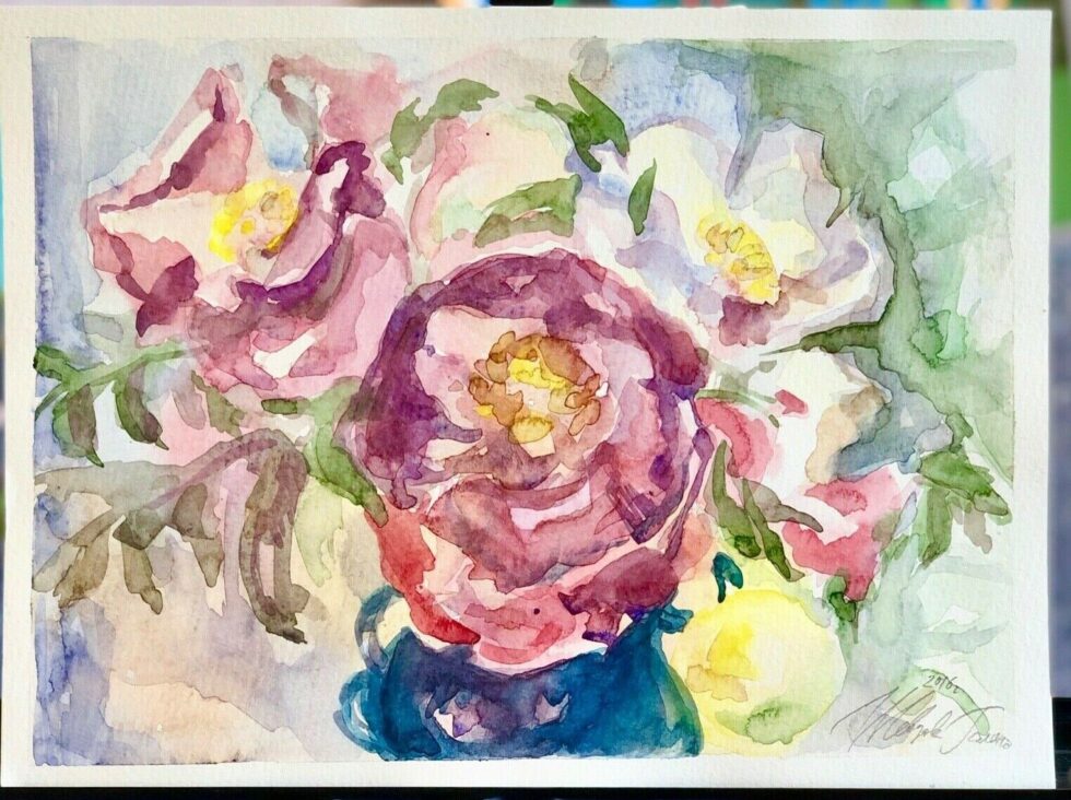 ORIGINAL-Watercolor-Painting-on-paper-artwork-from-artist-peonies-signed-273882123756