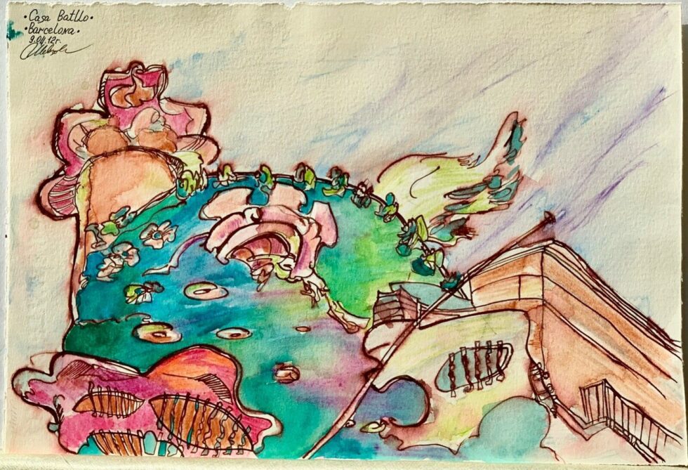 ORIGINAL-Watercolor-painting-on-paper-artwork-SIGNED-by-artist-Casa-Batllo-274333528056