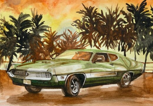 ORIGINAL-watercolor-painting-on-paper-Classic-American-Car-Retro-Vintage-Auto-274650335626-2