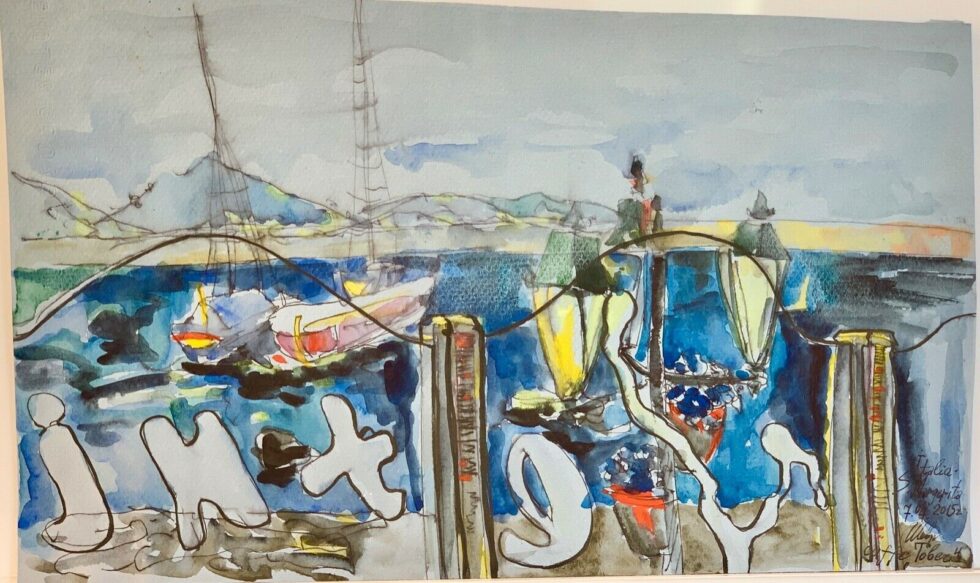 ORIGINAL-watercolor-painting-paper-artwork-SIGNED-by-artist-Ischia-harbor-Italy-274528543816